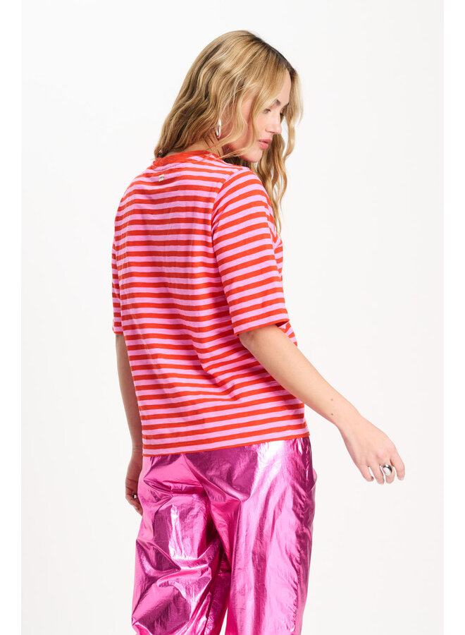 Pom Amsterdam TSHIRT - Stripe Orange Pink