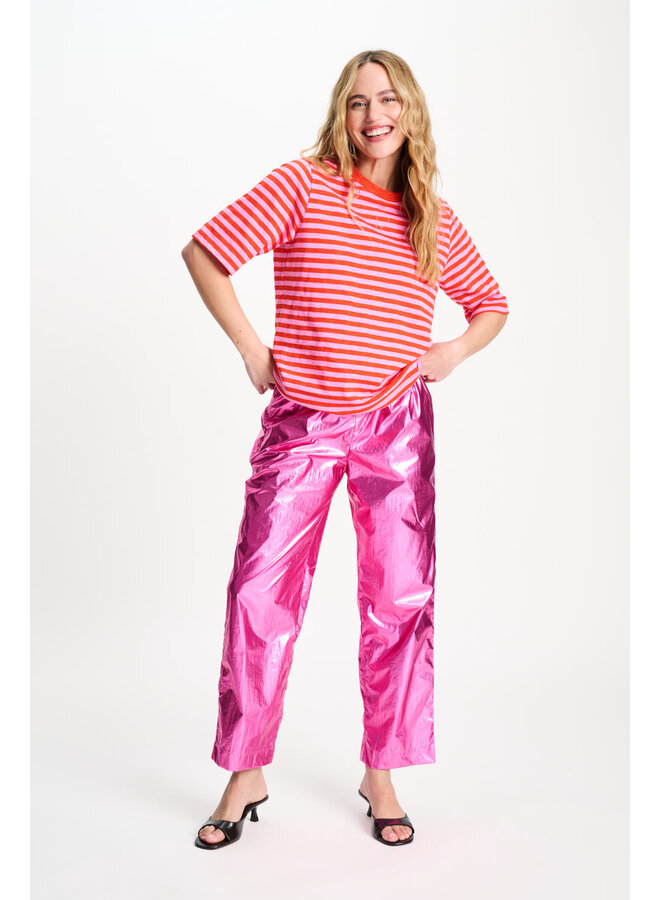Pom Amsterdam TSHIRT - Stripe Orange Pink