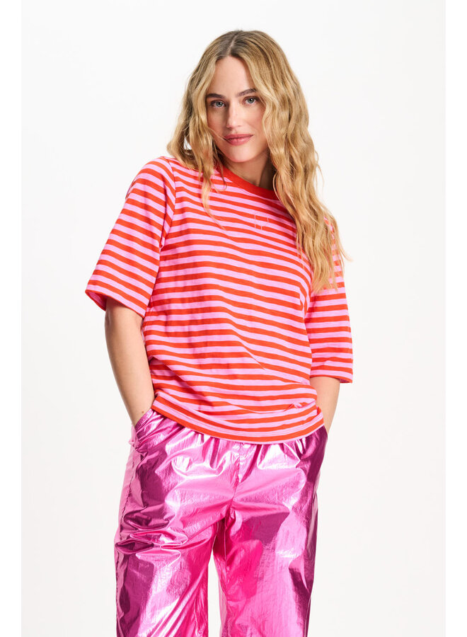 Pom Amsterdam TSHIRT - Stripe Orange Pink