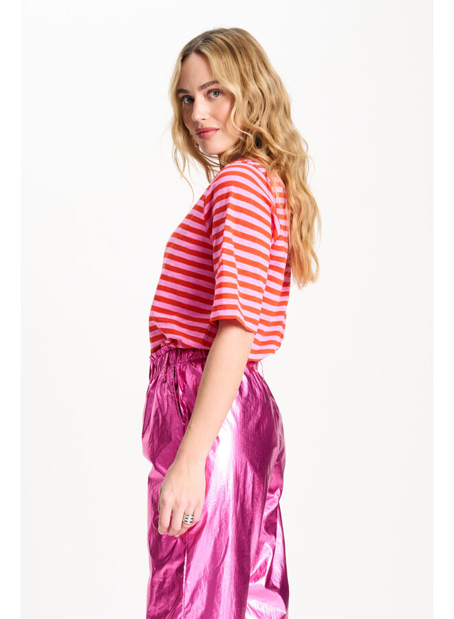 Pom Amsterdam TSHIRT - Stripe Orange Pink
