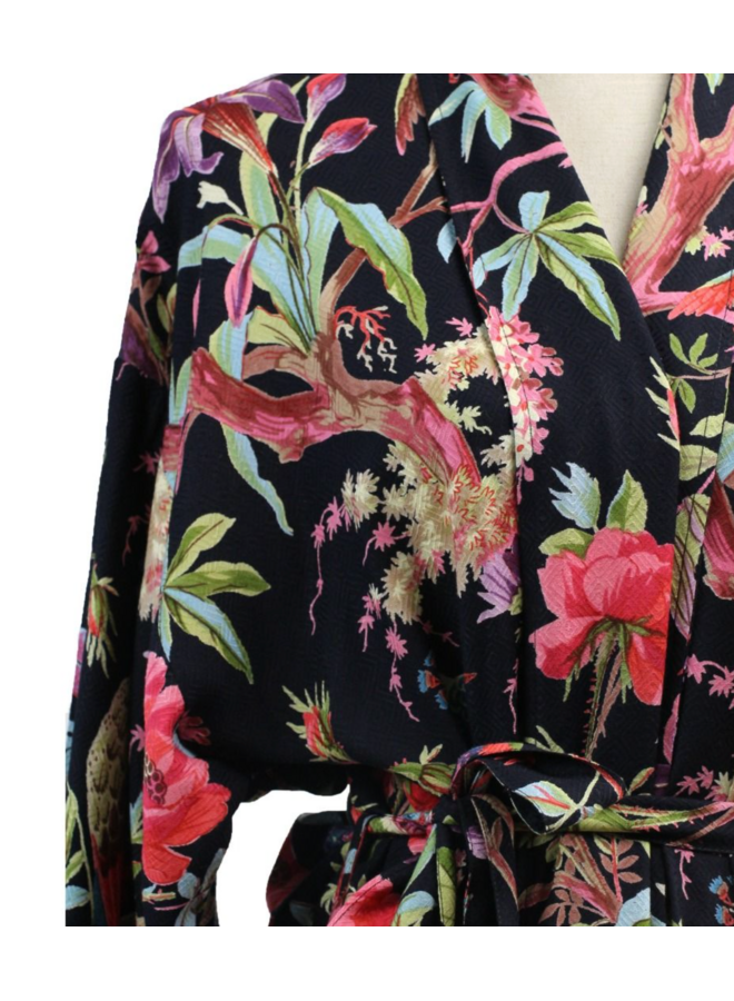 Kimono Royal Paradise Black Cotton Imbarro