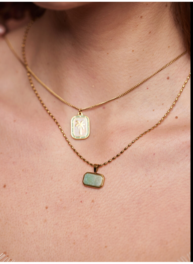 Ellen Beekmans Korte ketting met rechthoek hanger met gemstone