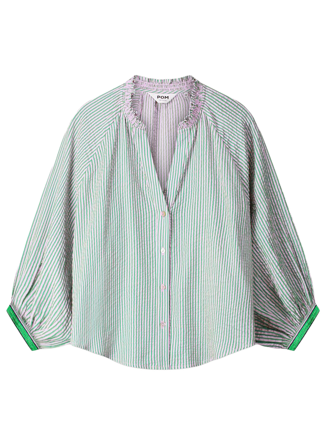 BLOUSE Seersucker Green Pink Pom Amsterdam