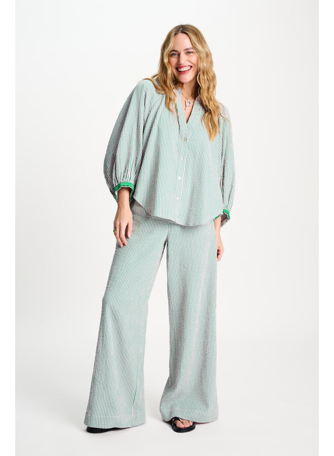 BLOUSE Seersucker Green Pink Pom Amsterdam