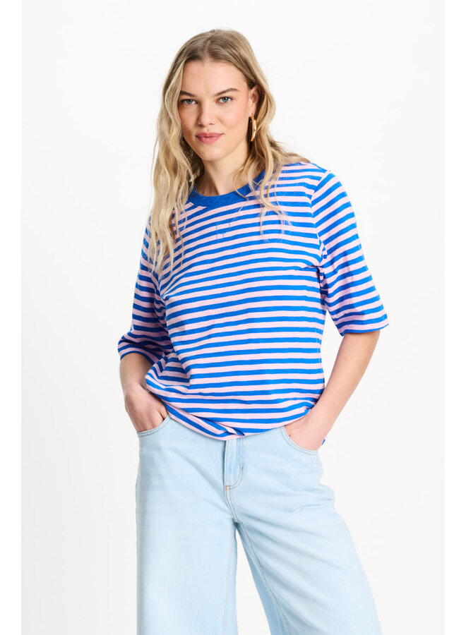 TSHIRT  Stripe Blue Pink Pom Amsterdam