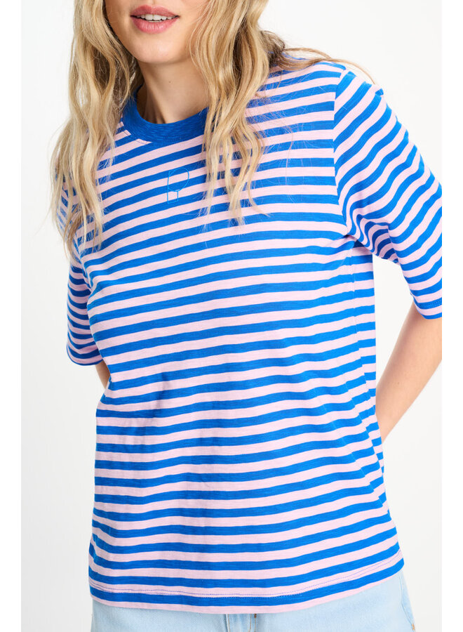 TSHIRT  Stripe Blue Pink Pom Amsterdam