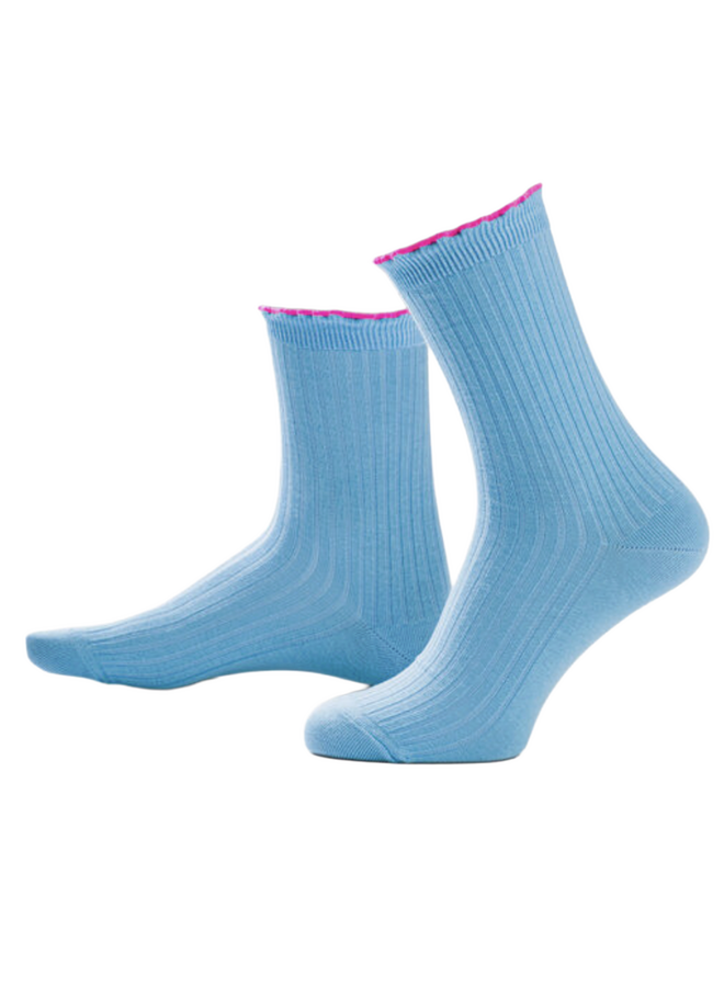 SOX4024 Trend sokken - RUCHES - medium - katoen - blue - neon pink