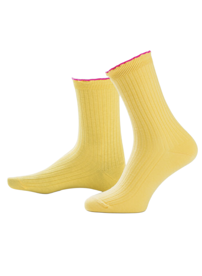 SOX4022 Trend sokken - ruches - medium - katoen - yellow - neon pink