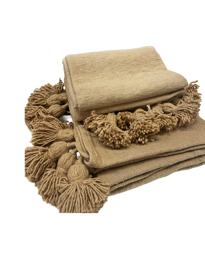 Pompomblanket Camel 100 cm x 170 cm