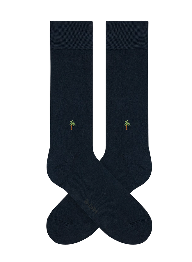 A-dam Dress Socks Navy Palm Tree