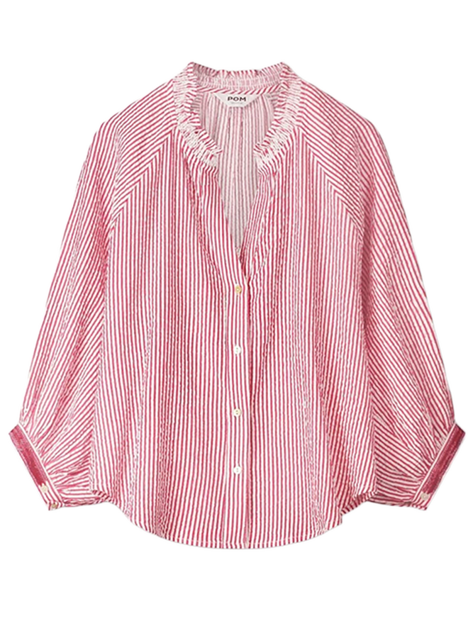 BLOUSE  Seersucker Red White Pom Amsterdam