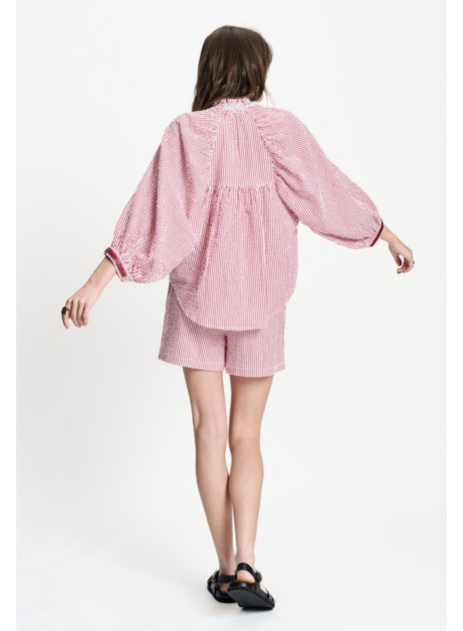 BLOUSE  Seersucker Red White Pom Amsterdam