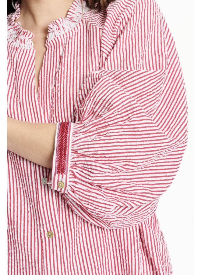 BLOUSE  Seersucker Red White Pom Amsterdam