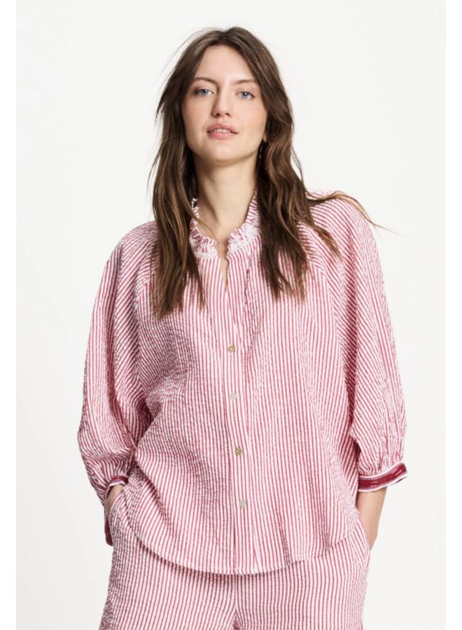 BLOUSE  Seersucker Red White Pom Amsterdam