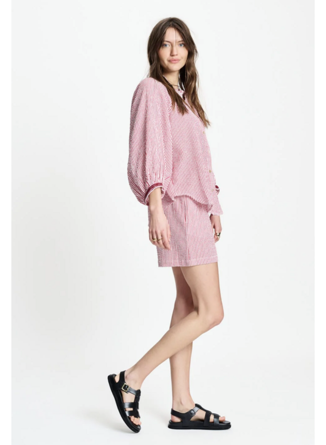 BLOUSE  Seersucker Red White Pom Amsterdam