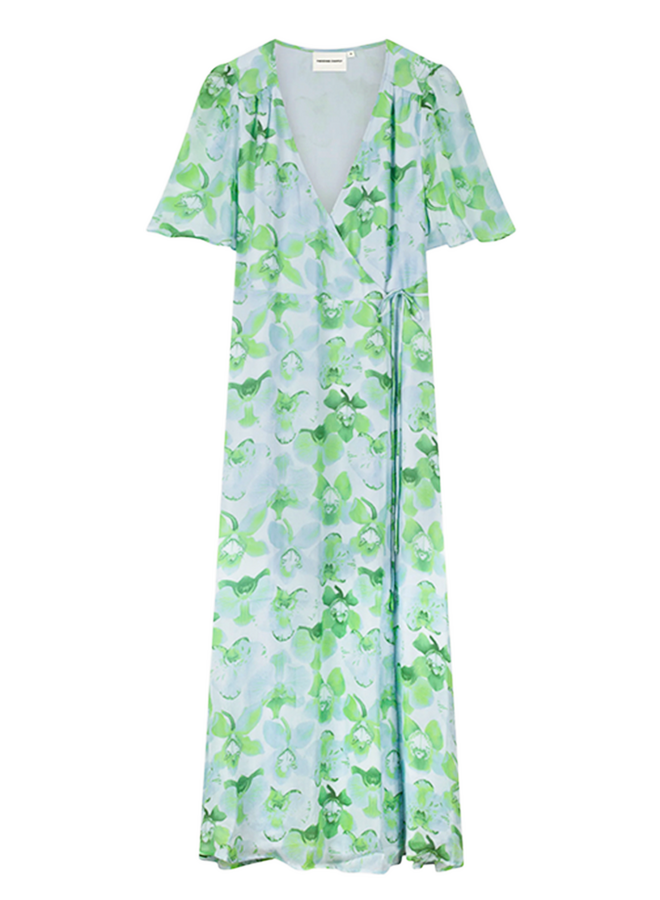 Denise Dress Light Blue/Green Blue Orchid Bouquet Fabienne Chapot