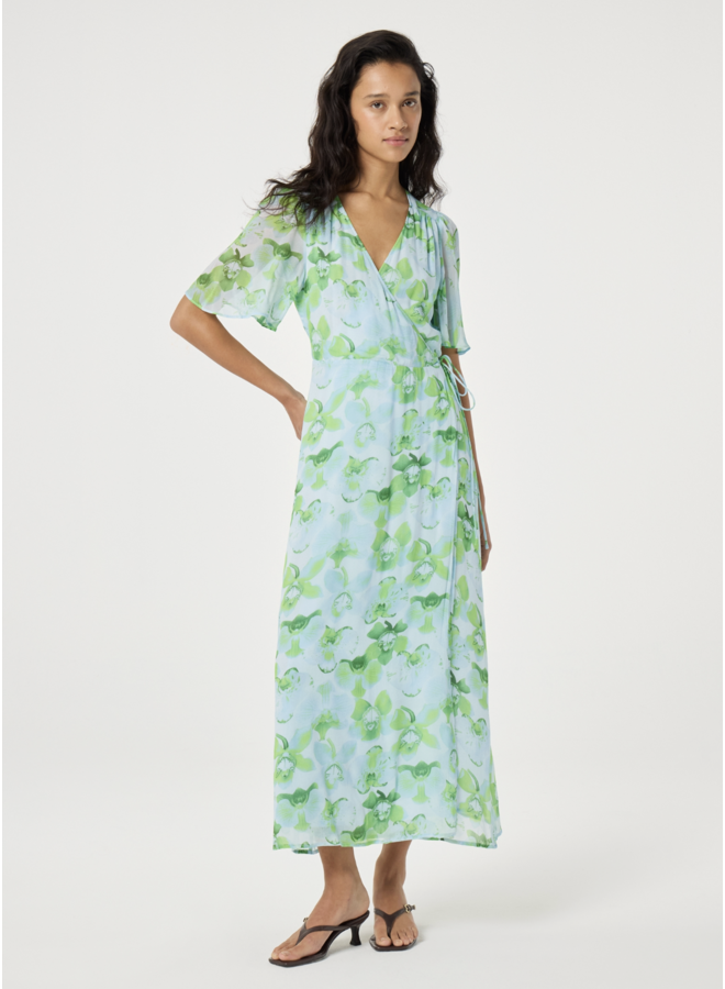 Denise Dress Light Blue/Green Blue Orchid Bouquet Fabienne Chapot