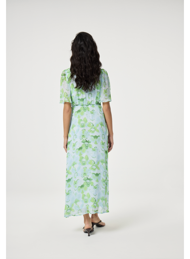 Denise Dress Light Blue/Green Blue Orchid Bouquet Fabienne Chapot