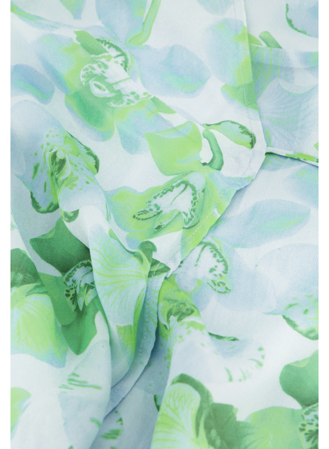 Denise Dress Light Blue/Green Blue Orchid Bouquet Fabienne Chapot