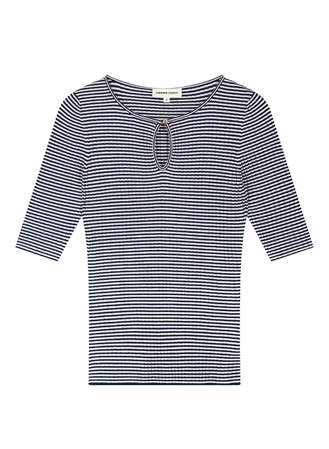Anouk Short Sleeve Pullover Cosy White/Blue Fabienne Chapot