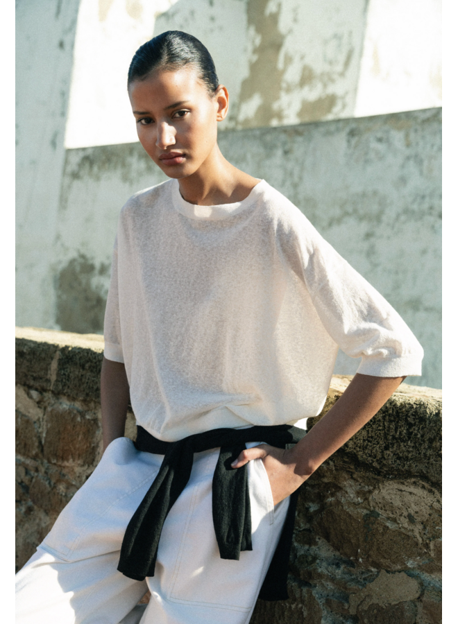 Fanes T Shirt White Melange Knit-Ted