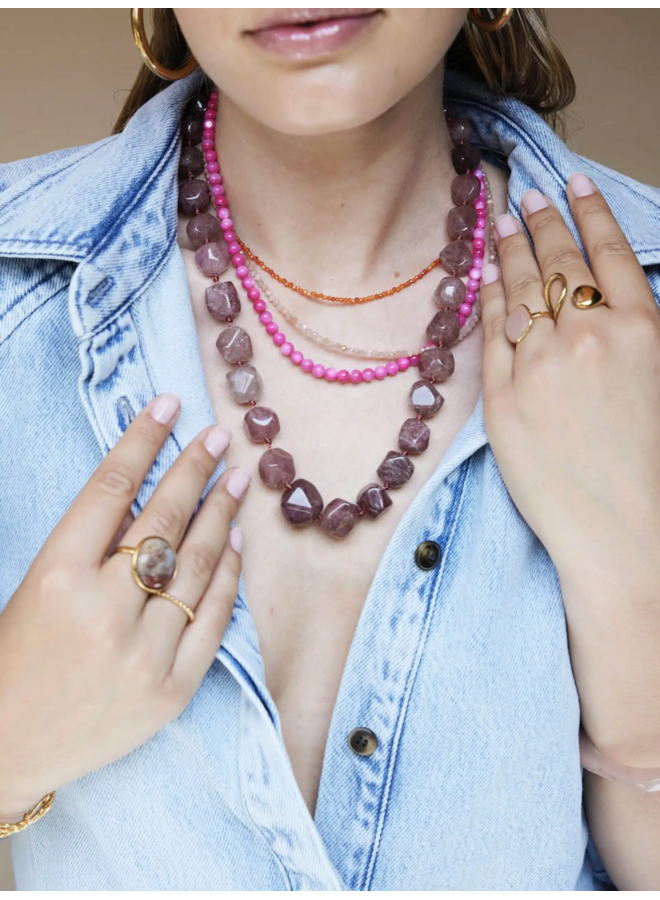 Ellen Beekmans Organische gemstone ketting XL / warm roze