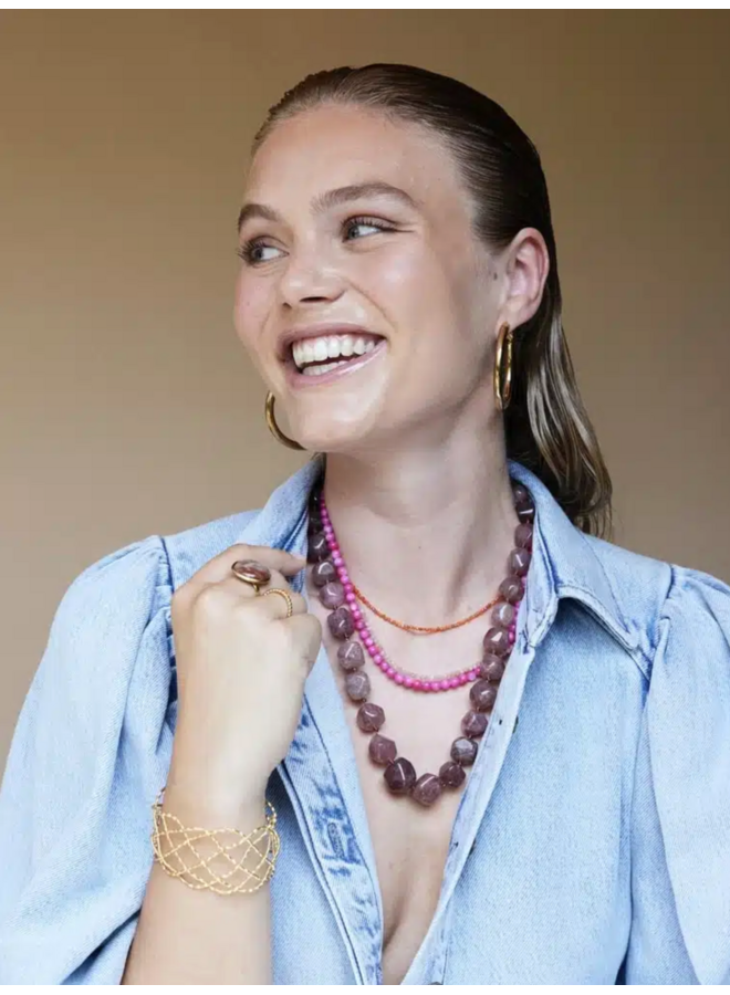 Ellen Beekmans Organische gemstone ketting XL / warm roze