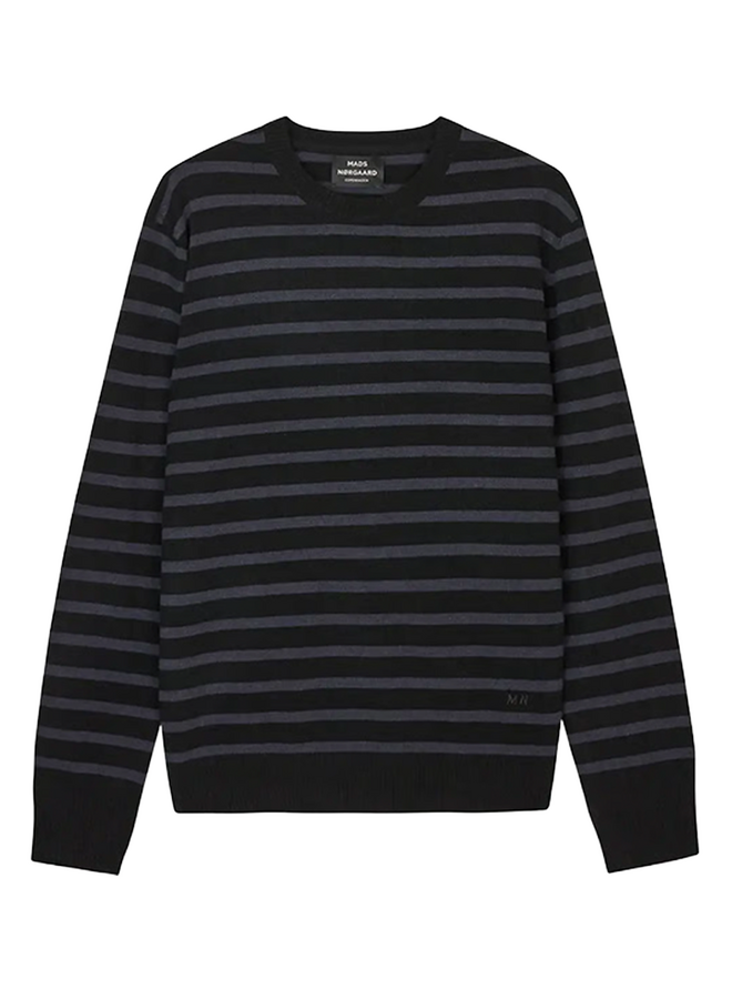 Mads Norgaard Men Super Wool Karsten  Stripe Knit Parisian Night / Black