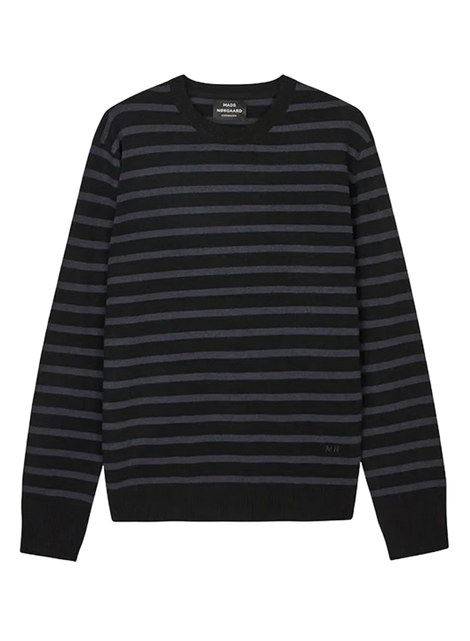 Mads Norgaard Men Super Wool Karsten  Stripe Knit Parisian Night / Black