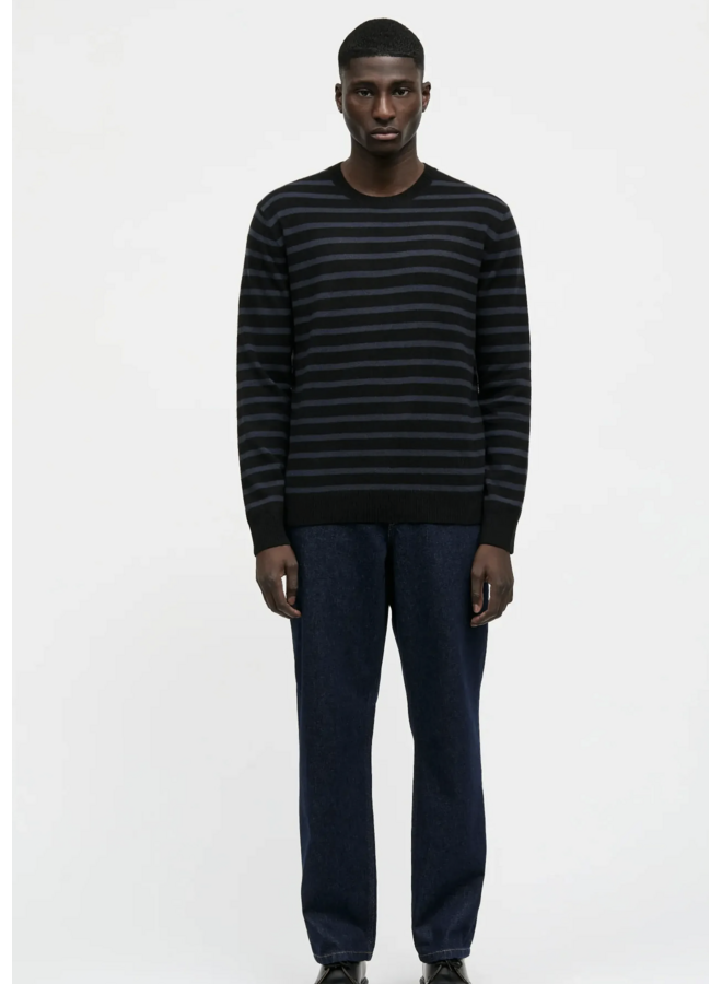 Mads Norgaard Men Super Wool Karsten  Stripe Knit Parisian Night / Black