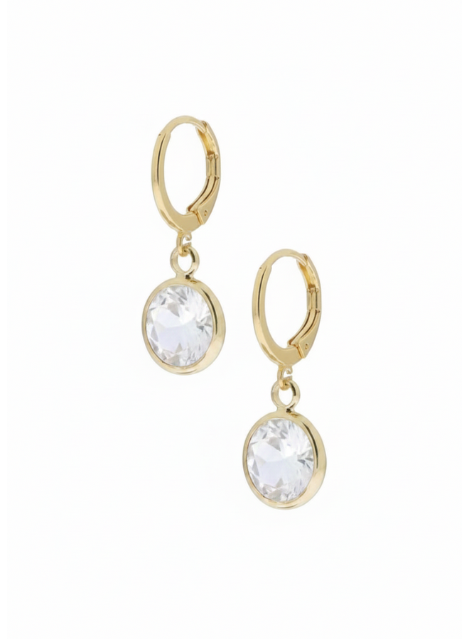 Ellen Beekmans Sparkle oorbellen met ronde hanger in kastje (2cm)  Wit