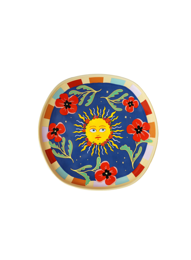 ATLITW Bord Donkerblauw met Zon en Bloemen