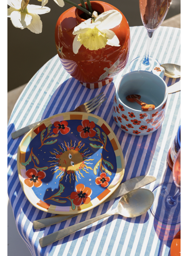 ATLITW Bord Donkerblauw met Zon en Bloemen