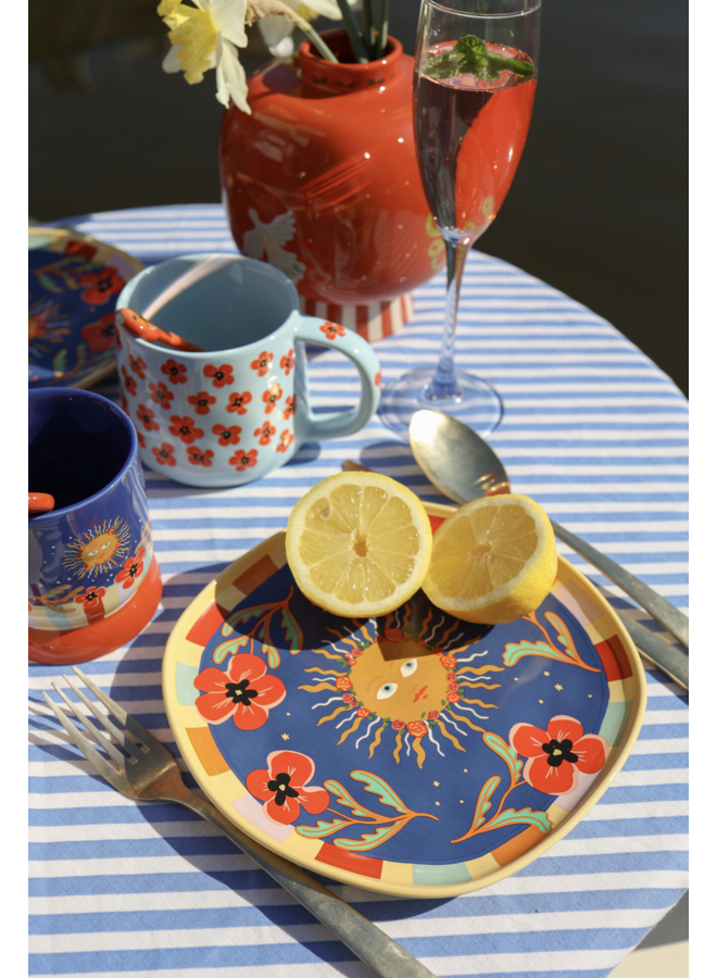 ATLITW Bord Donkerblauw met Zon en Bloemen