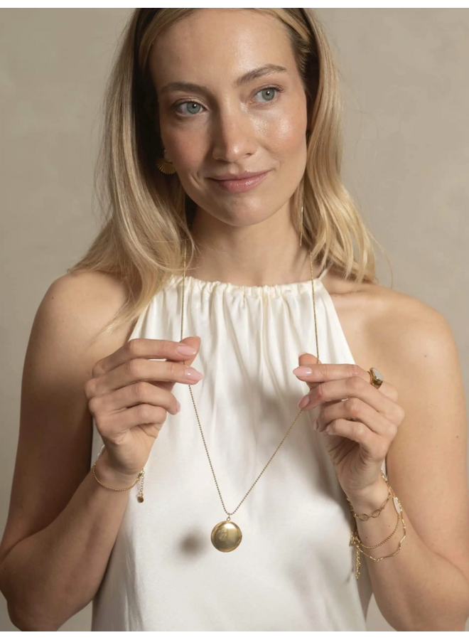 Ellen Beekmans Long Necklace with Round Medallion Pendant
