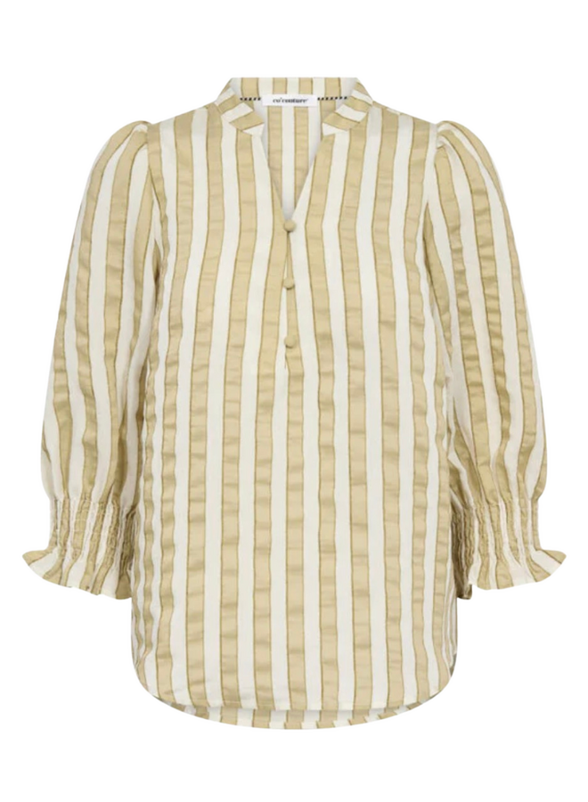 SallaCC Stripe Puff SS Blouse Olive Co'Couture