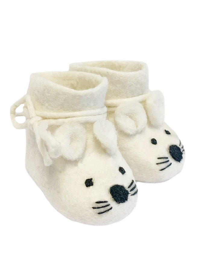 Babyslofjes van vilt "muis" wit