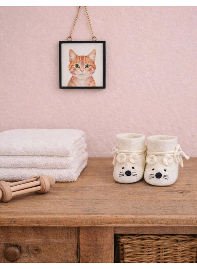 Babyslofjes van vilt "muis" wit
