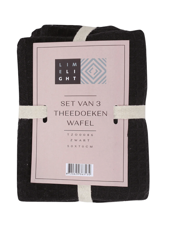 Theedoek  Set/ 3 zwart 50 x 70 cm.