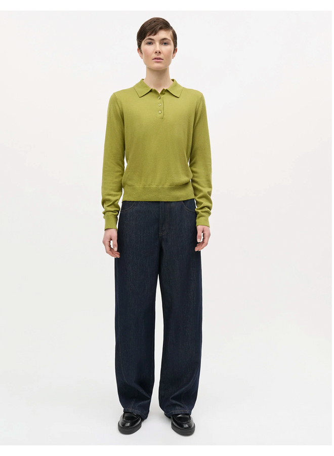 Fine Merino Rosa Polo Knit Green Olive Mads Norgaard