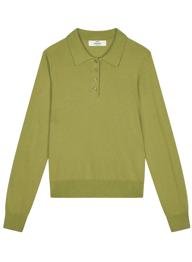 Fine Merino Rosa Polo Knit Green Olive Mads Norgaard