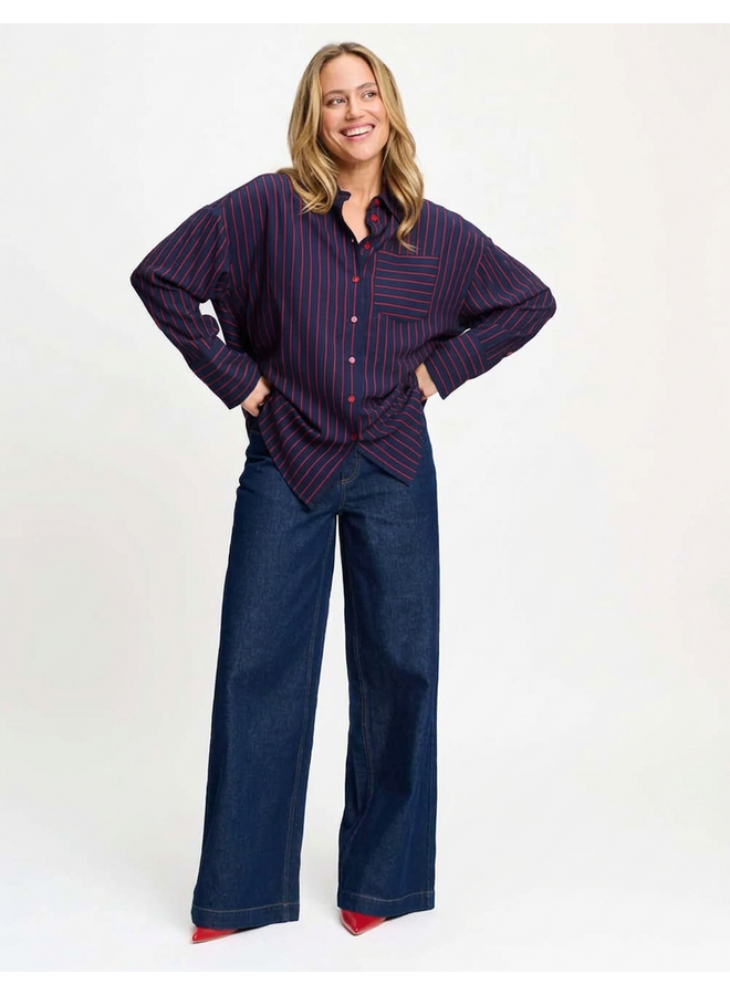 BLOUSE Beau Twill Striped Blue Pom Amsterdam