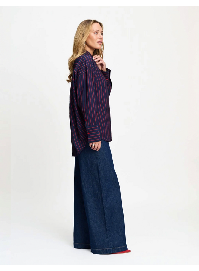 BLOUSE Beau Twill Striped Blue Pom Amsterdam