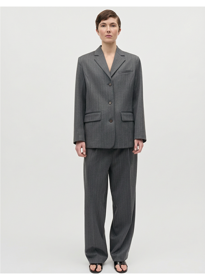 Herringbone Pin Less Blazer Dark Grey Mads Norgaard
