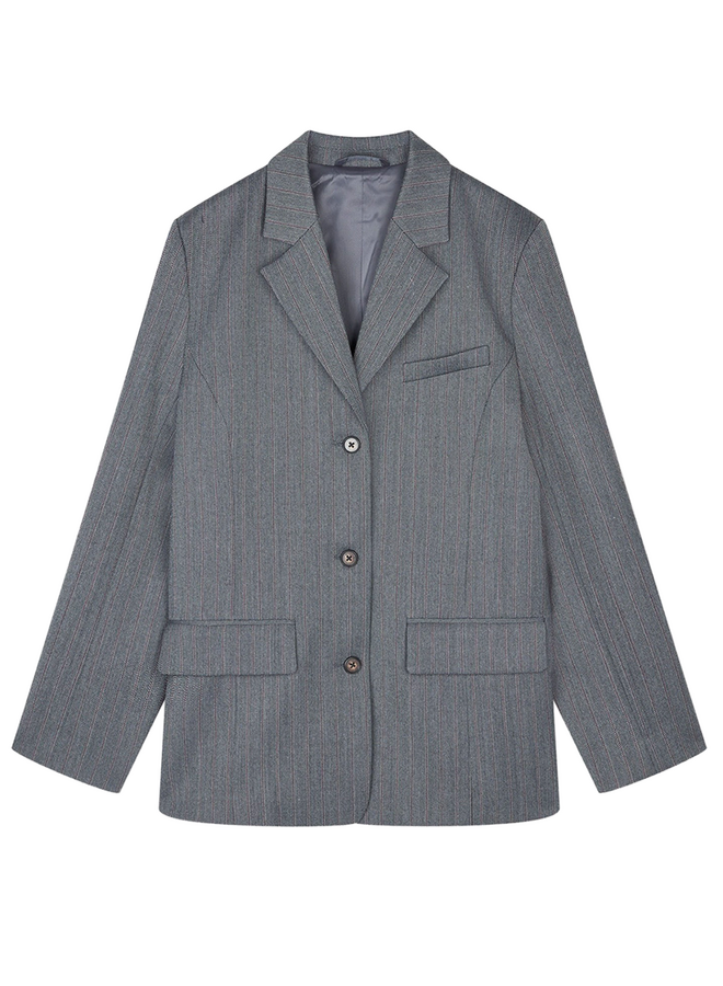 Herringbone Pin Less Blazer Dark Grey Mads Norgaard