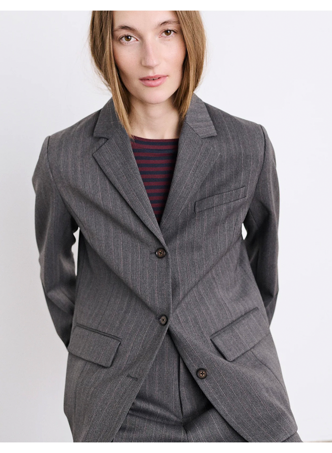 Herringbone Pin Less Blazer Dark Grey Mads Norgaard