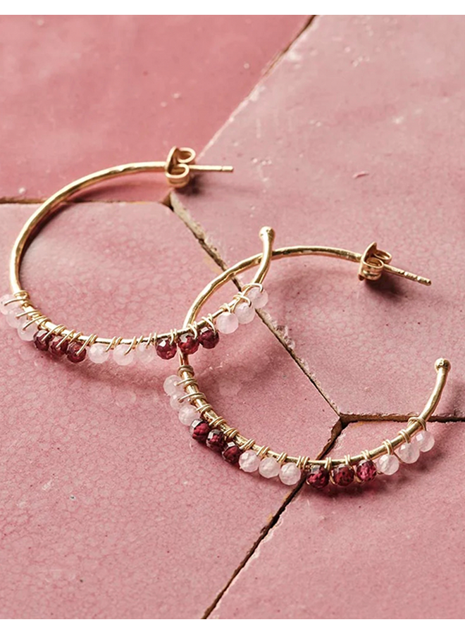 Muse Rose Quartz Garnet Earrings Gold Plated A Beautiful Story