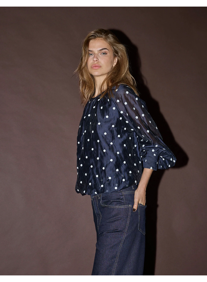 DitaCC Dot LS Balloon Blouse Navy Co'Couture