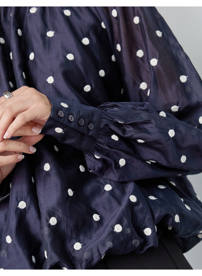 DitaCC Dot LS Balloon Blouse Navy Co'Couture