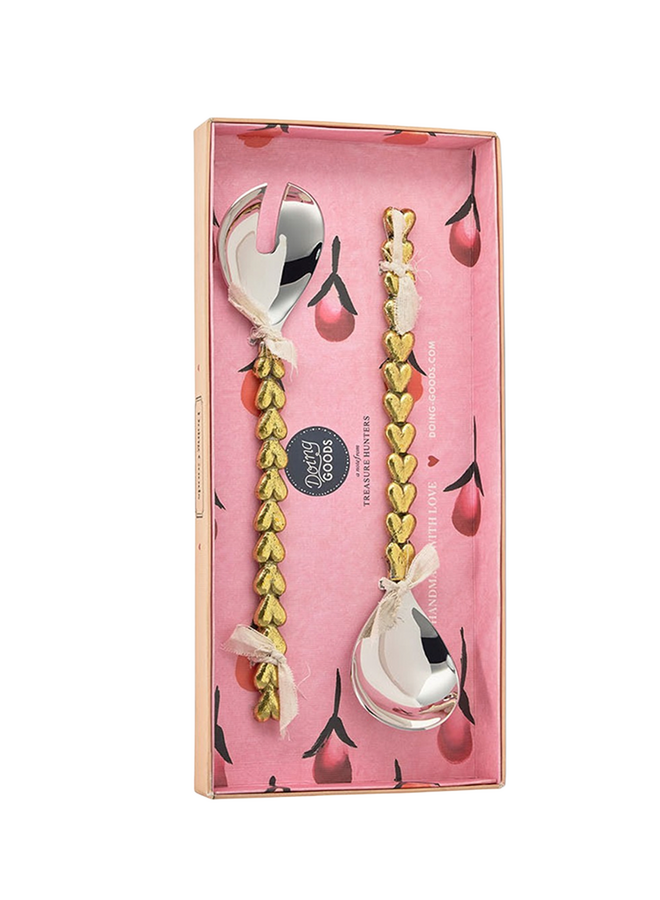 Holly Heart Salad Server Set in Giftbox Doing Goods